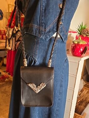 Brighton Black Leather Crossbody Bag with Silver Accent